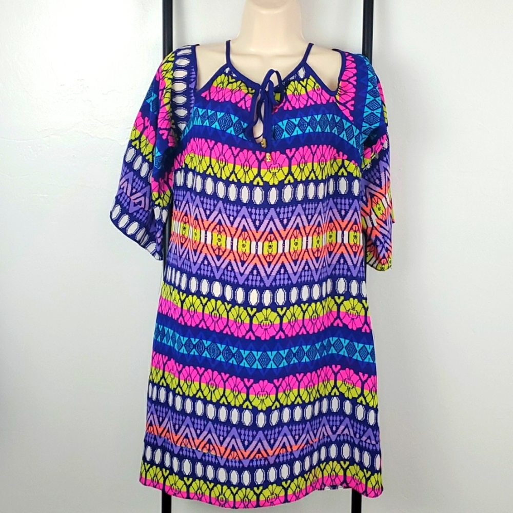 Alice + Trixie Silk Open Shoulder Mini Dress Womens Size S Bright Color